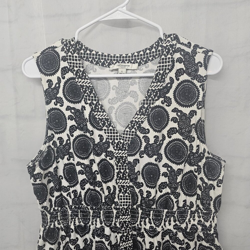 Liz Claiborne Dress Maxi Boho Festival Sleeveless Black White L - Picture 3 of 8